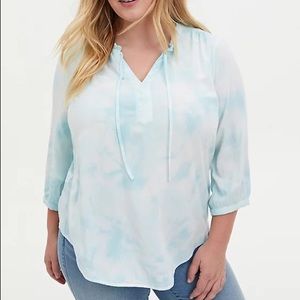 Aqua tie-dye peasant blouse